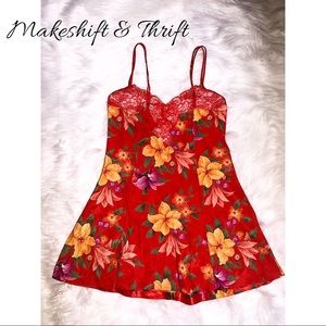 VS Red Silk Floral Dress w/ Lace Top